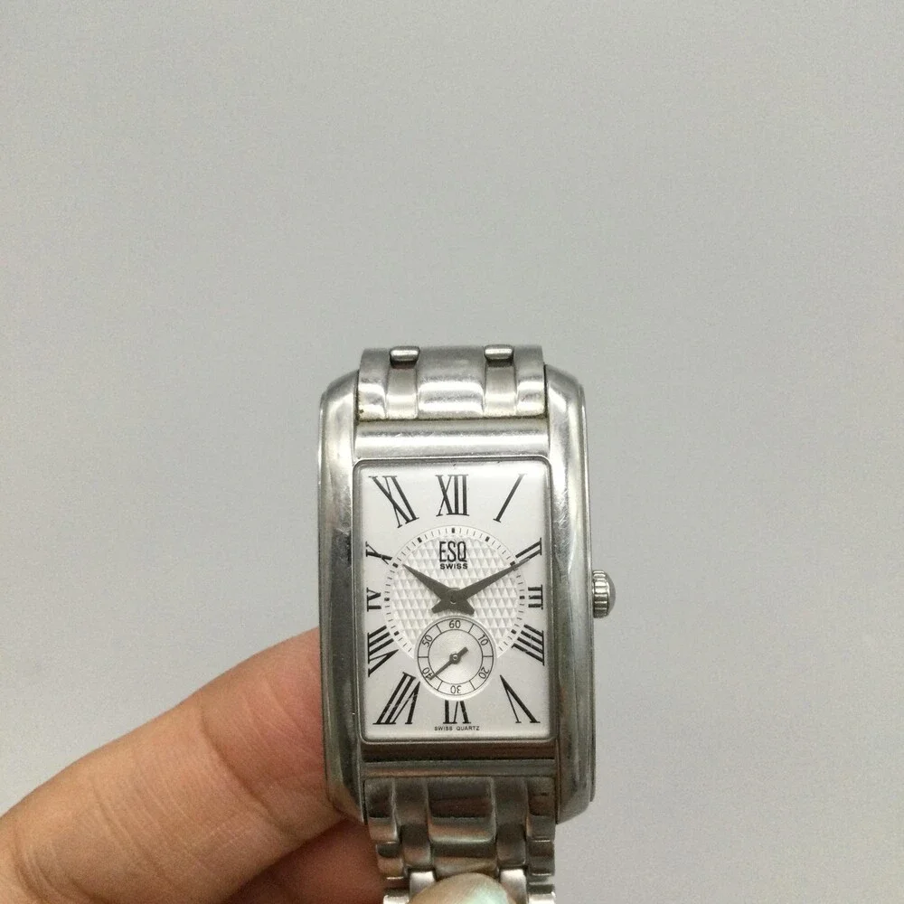ESQ By Movado Womens Watch 23mm Tank White Dial Stainless New Battery 6